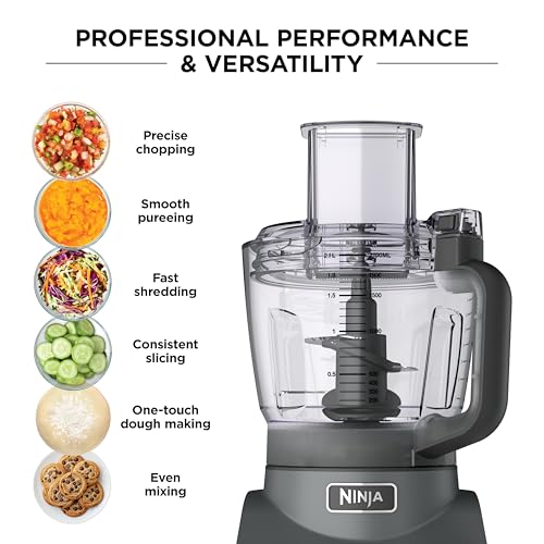 Ninja Food Processor, Professional Plus, 1000 Peak Watts, 4 Functions for Chopping, Slicing, Purees & Dough with 9-Cup Processor Bowl, 3 Blades, Food Chute & Pusher, Silver, BN601