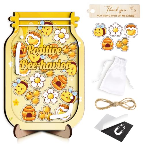 Image of Personalized Bee Magnetic Reward Jar for Kids, Classroom Reward Jar, Positive Behavior System Rewards with Bee Tokens, Back to School Gift for Boys & Girls, Toddler Potty Training