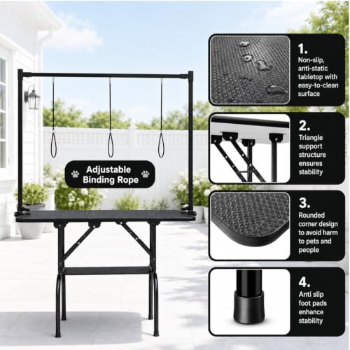 Image of 46 Inch Foldable Dog Grooming Table with Adjustable Arm, Nooses & Storage Basket - Non-Slip Pet Grooming Station for Dogs & Cats - Supports Up to 300 lbs (46 inches)