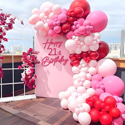 Image of Happy Birthday with 0-9 Numbers Sign for Backdrop - Glitter Felt Custom Age Happy Birthday Decal for Balloon Arch Birthday Decorations Baby Shower - Hot Pink
