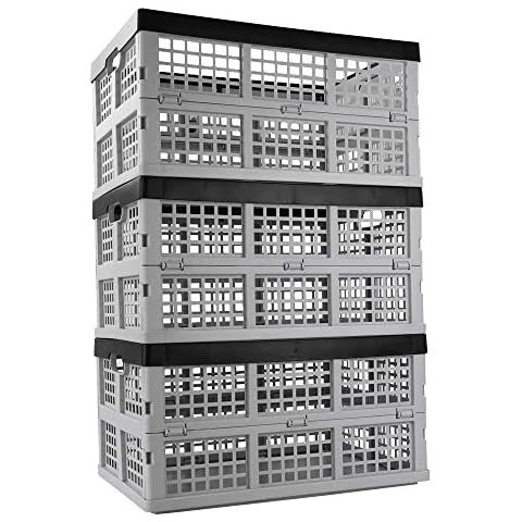 Ucake 34 L Foldable Plastic Collapsible Crate, Stackable Storage Crate, 3 Packs Cover