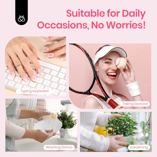 Image of Beetles French Tip Press On Nails - Medium Almond 60pcs 15 Sizes | White French Tips Pink Fake Nails with Nail Glue, Quick & Easy Nail Salon Manicure Gift for Women, All-in-One Complete Kit