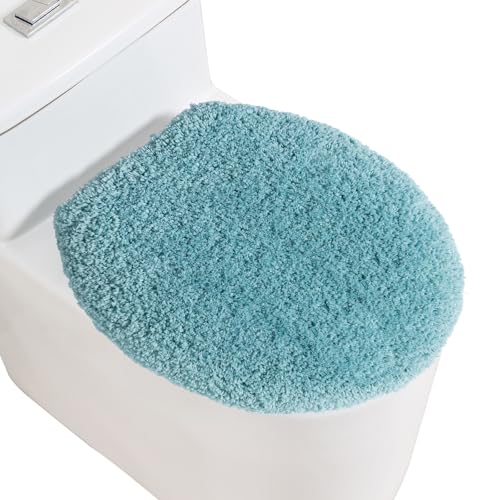 Image of Microfiber Toilet Lid Cover, 17.5 inchx15 inch Fits Round Oblong and Elongated | Toilet Seat Covers for Bathroom, Machine Washable, Decorative Fuzzy fur Look Round Toilet Seat Cover Extra Soft Absorbent
