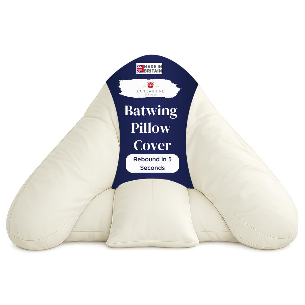 Lancashire Textiles Batwing Reading Pillowcase, Polycotton Cream Cover, Super Soft, Comfortable Support, Extra Long Zip for Easy Use, Customized for Batwing Pillow (28" x 33" x 8") — image 1