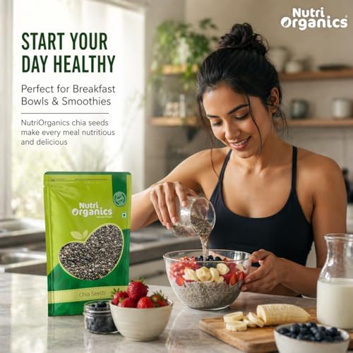 Image of NutriOrganics Raw Unroasted Chia Seeds for Eating with Omega 3 and Fiber for Weight Loss Management - 200 Gram