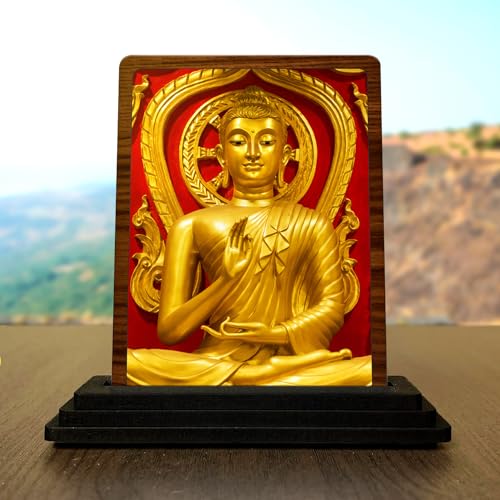 Image of Buddha Wooden Idol - Glossy Finish 5x4in | Murti for Car Dashboard & Home Temple | Perfect Small Statue for Door Entrance & Puja | Enhance Spaces (Buddha)