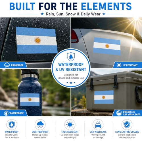 Image of Argentina Vinyl Flag Stickers, Car Decals, Waterproof Indoor Outdoor, Laptop Stickers, Car Bumper, Argentinian Flag, 5 x 3 Inches, Set of 3