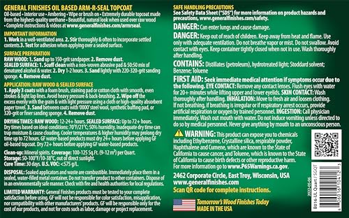 General Finishes Arm-R-Seal Oil Based Topcoat, 1 Quart, Semi-Gloss