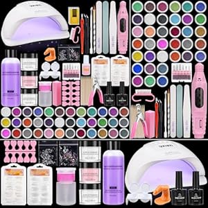 Acrylic Nail Kit with Drill and Lamp: 36 Colored Glitter Powder Set for Beginners with Everything – 3 Colors 30G Acrylic Powder 75ML Liquid Set Nail Art Tools Extension Kits For Home Salon DIY