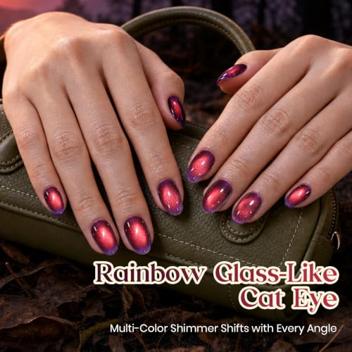 Image of Beetles Purple Cat Eye Gel Polish with Iridescent Effect | 15ml Purple Red Sunset Blaze Holographic Reflective Magnetic Glitter Gel for Women UV Curing Nail Art DIY Manicure Gift