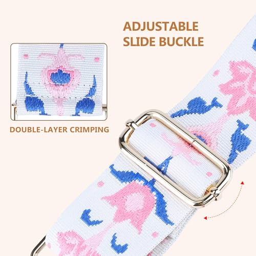 Image of Purse Strap, Adjustable Embroidery Flower 2 Inch Wide Purse Straps Replacement Crossbody for Women