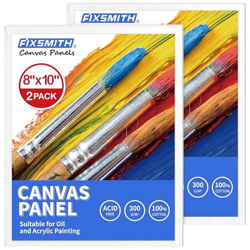 Image of FIXSMITH Canvas Boards for Painting 8x10 Inch, Super Value 2 Pack Paint Canvases, White Blank Canvas Panels, 100% Cotton Primed, Painting Art Supplies