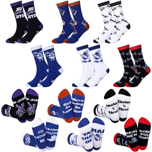 Cutecrop 6 Pairs Jiu Jitsu Socks Novelty Martial Socks Brazilian Jiu Jitsu Judoka Gifts for Adult...