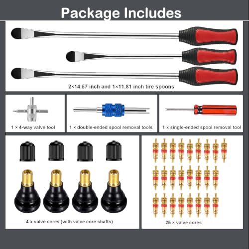 Image of Upgraded Steel Tire Spoons with Tire Valve Core Removal Tools Set 35 PCS