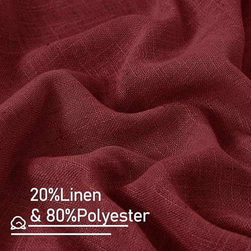 Image of LAMIT Sheer Linen Curtains 63 Inch Length for Bedroom, Light Filtering Christmas Decor Panels Bronze Grommet Linen Textured Drapes for Living Room /Farmhouse, 2 Panels Set, 52 x 63 Inch, Burgundy Red