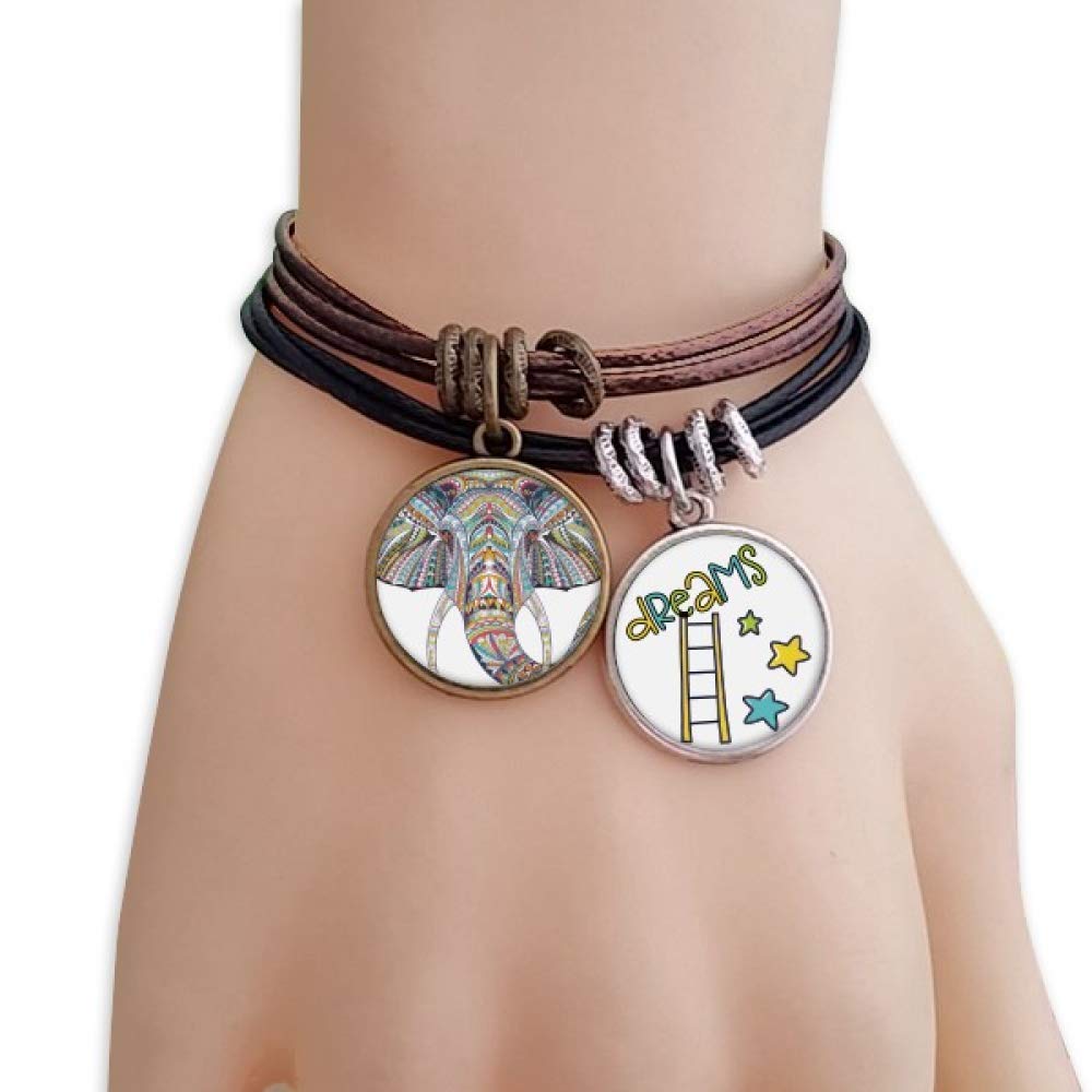 Euskara HomesMosaic Style Colorful Elephant Design Bracelet Rope Wristband Dream Hope Ladder Star