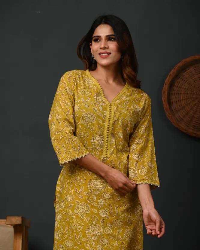 Image of FIRSTRAIN Women Cotton Straight Printed Kurti | Soft Breathable Kurta for Office & Casual Use | | Trendy Festive & Regular Wear Cotton Kurti