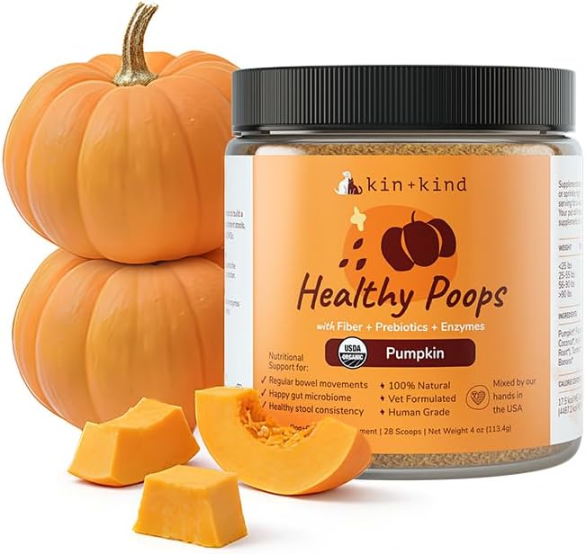 Healthy Poops - Organic Pumpkin Powder for Dogs and Cats - Digestive and Probiotic Support w/Prebiotics & Fiber Powder - Cat & Dog Vitamins and Supplements for Sensitive Stomach - 4 oz