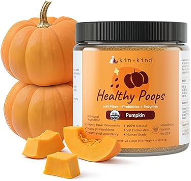 kin+kind Healthy Poops USDA Organic Pumpkin Powder for Dogs and Cats Prebiotic Pumpkin Powder, Supports Probiotic Activity 4 oz