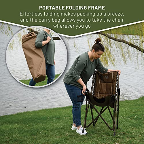 Timber Ridge Bungee Folding Camping Chairs for Adults, Heavy Duty Collapsible Padded Chair with Armrests Cup Holder, Foldable Outdoor Lounge Chairs for Fishing, Lawn, Supports 300 lbs, Earth Brown by TIMBER RIDGE - Image 7