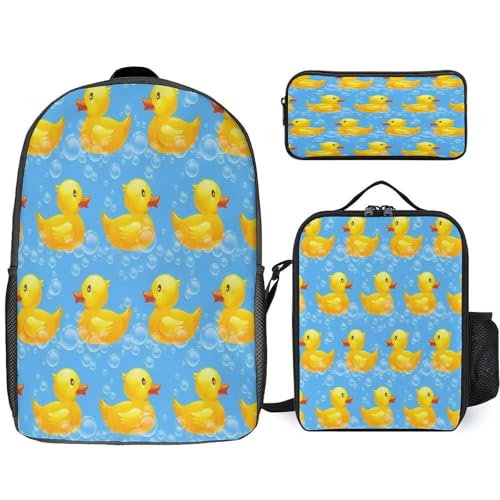 Cute Yellow Duck Backpack Set 3 Pieces Backpacks Lunch Bag Wallet For Travel Outdoor Sports
