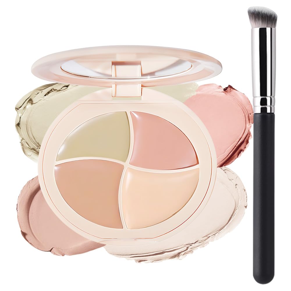 evpct Pot Concealer Full Coverage kit with Brush for Older Women, 4 Nude Shades Under Eye Color Corrector Concealer Palette for Dark Circles Mature