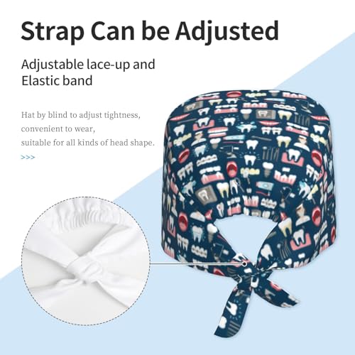 Image of Working Cap Scrub Cap with Sweatband Adjustable Unisex Women Tie Back Hat Nurse Surgical Caps