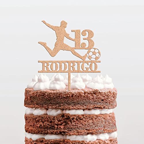 ADOREI - Topo de Bolo Personalizado Futebol + Nome + Idade MDF - Futebol Cake Topper-Laser Cut