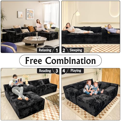 Image of Sectional couches for Living Room Corduroy Couch, 104 inch Cloud Sectional Couch with L-Shape Chaise, Modern Modular Sofa, Deep Seat Comfort, No Assembly Required(Plush Corduroy, Right Facing Chaise)