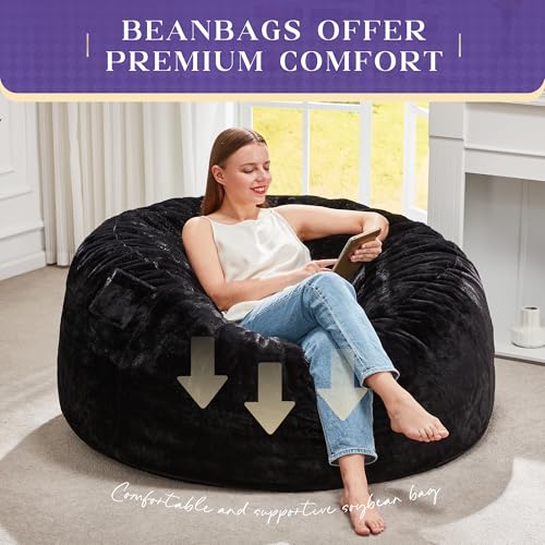 Image of Hobestluk Bean Bag Chair for Adult Giant Beanbag with Filler Black 3FT