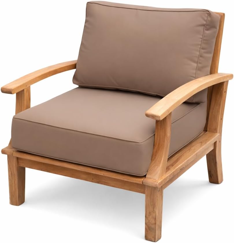 Hives & Honey Pavilion Outdoor Teak Lounge Chair with Cushions – Grade-A Teak Patio Chair with Stainless Steel Hardware, Deep Seating for Patio, Deck, Garden – White