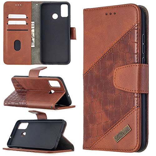 Étui Honor 9X Lite en cuir PU marron avec portefeuille et porte-carte intégré