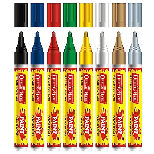 Image of Soni Officemate Regular Paint Marker | Pack of 8 (Mix) | Multi-Surface | Non-Toxic, Oil-Based | 4.5 mm Tip | For Scrapbooks, Art & Labeling