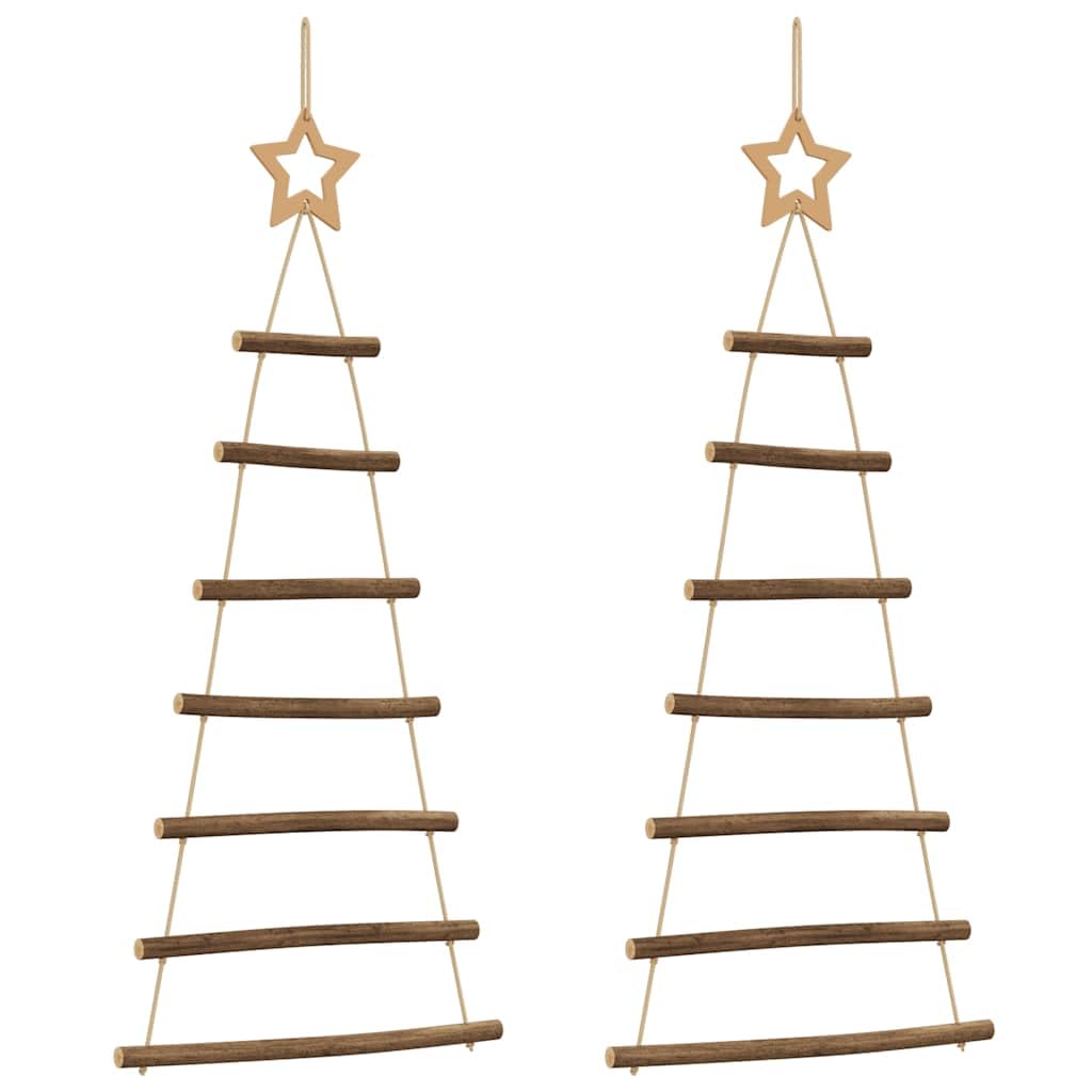 Lot de 2 arbres de Noël à suspendre en bois naturel avec étoiles en dentelle - 42 x 90 cm - Pour salon, couloir, fenêtre, balcon et décoration de Noël festive avec boules et guirlande lumineuse