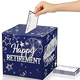Funrous 51 Pcs Retirement Card Box Advice & Well Wishes Cards for Women Men Happy Retirement Party Decorations Going Away Party Favors(Blue and Silver)