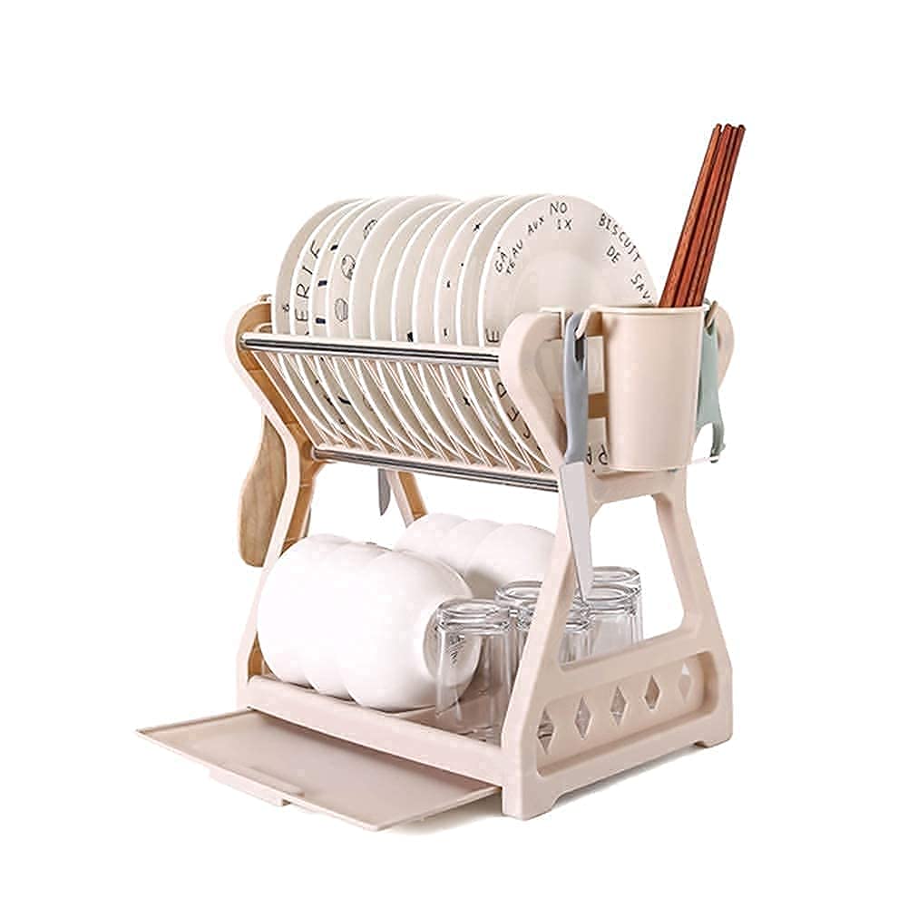 YUOdtuDX draining rack, Dish Rack 2 Tier Drying with Drain Board Utensil Holder Cutting Drainer for Kitchen Countertop Neat