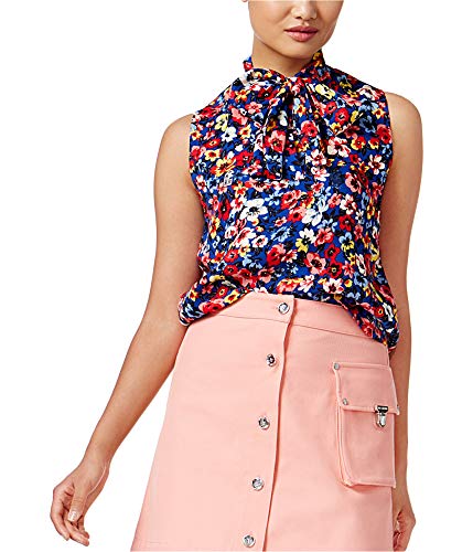 Love Moschino Womens Tie-Neck Sleeveless Blouse Top, Blue, 6