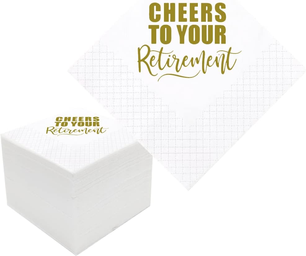 Geloar Retirement Cocktail Napkins, 100 Pack Gold Cheers To Your Retirement Napkins Disposable
