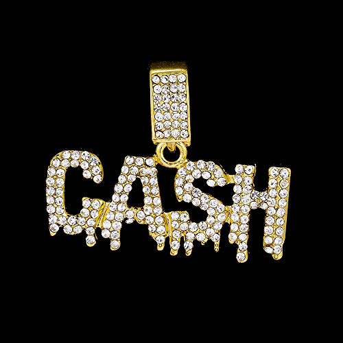 HH Bling Empire Unisex Hip Hop Iced Out Silver Gold Cz Diamond Bubble Dripping Full Name Letters Words Pendant Chain Necklace (Cash - Gold, with Tennis)