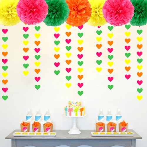 Image of UV Neon Party Decorations Valentines-Day Heart-Garland - 52ft Glow in The Dark 80s Hanging Streamers Banner,Girl Romantic Galentines Wedding Anniversary Baby Bridal Shower Engagement Decor Panduola
