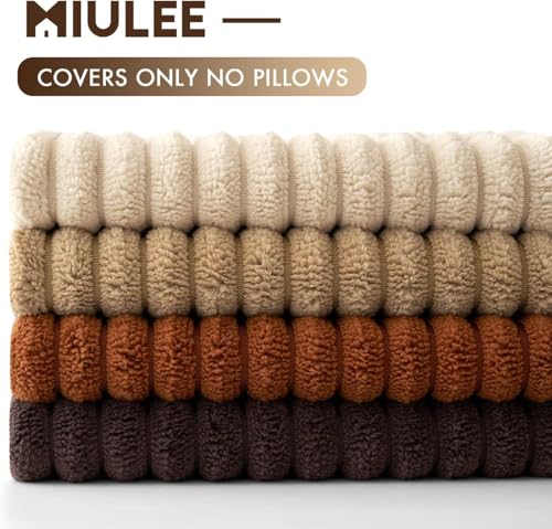 Image of MIULEE Boho Farmhouse Throw Pillow Covers 20x20 Inch Set of 4 Rustic Mordern Neutral Cushion Covers Soft Corduroy Nordic Fall Home Decor for Couch Bed Sofa Living Room Chocolate Brown /Rust