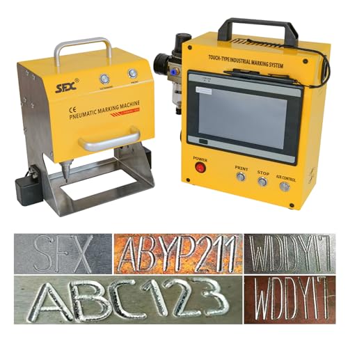 US Stock 100W Pneumatic Marking Machine 120x50 mm Pneumatic Dot Peen Marking Machine Maximum Marking Depth 0.02-1 mm for Marking Code, Serial Number, Letter, Logo, VIN