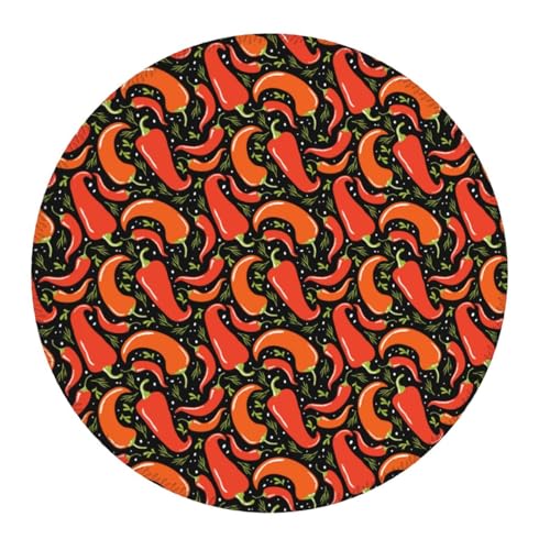 Petit tapis de souris de jeu – Red Hot Chili Sous-main rond en caoutchouc avec bords cousus, tapis de souris pour ordinateur portable, clavier PC, pour travail, jeu et bureau 20,1 cm