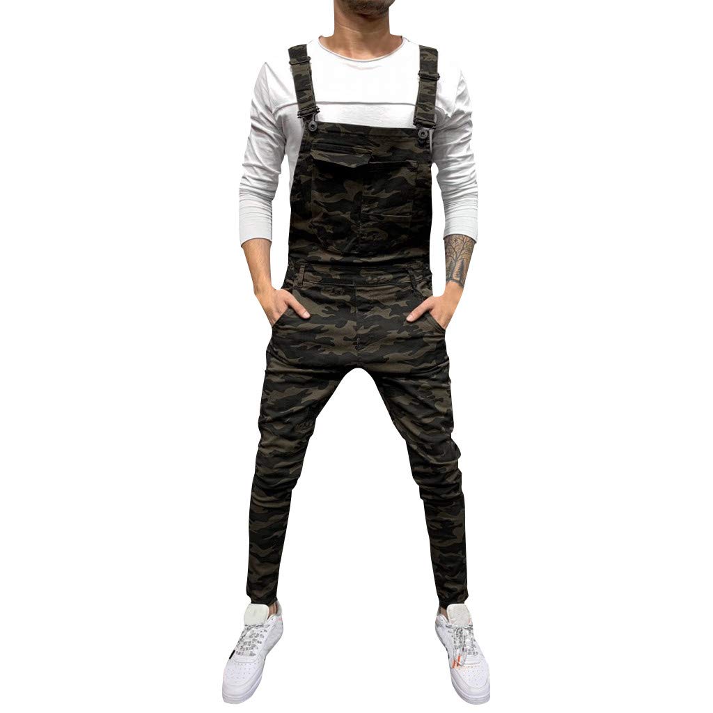 Overalls Herren Denim Waschung Camouflage Latzhose Arbeitshose mit Taschen Modisch Arbeitslatzhose Jumpsuits Lang Casual Overalls Freizeithose Outdoor Trägerhose mit verstellbare Träger