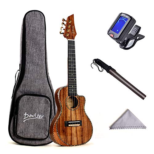 Deviser Concert Ukulele 23inch Cutaway Thin Body Travel Ukelele kit Solid KOA Top