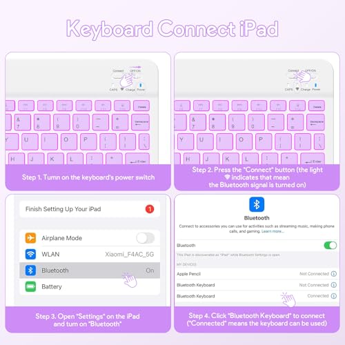 Image of YBING Keyboard Case for iPad 10th Gen 10.9 inch(2022) & 11th Gen(A16, 2025), 7-Color Backlit Detachable Keypad & Rotatable Magnetic Case with Pencil Holder (Purple)