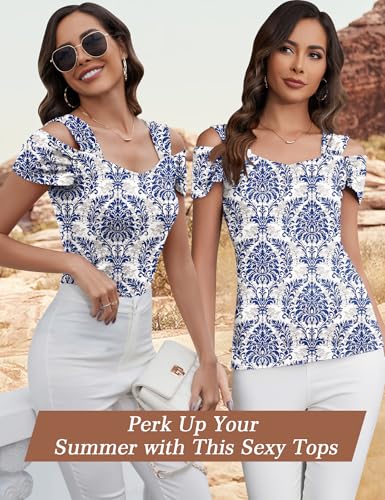 Image of Blingfit Cold Shoulder Tops Summer Tunic Shirts for Women T Shirts V Neck Short Sleeve Casual Tees Blouses 2026