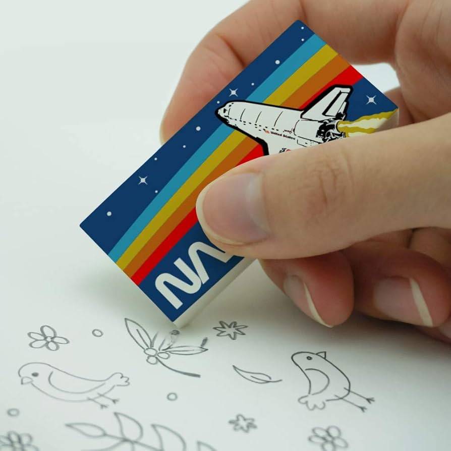 NASA Logo Over Space Shuttle with Rainbow Eraser Set of 2