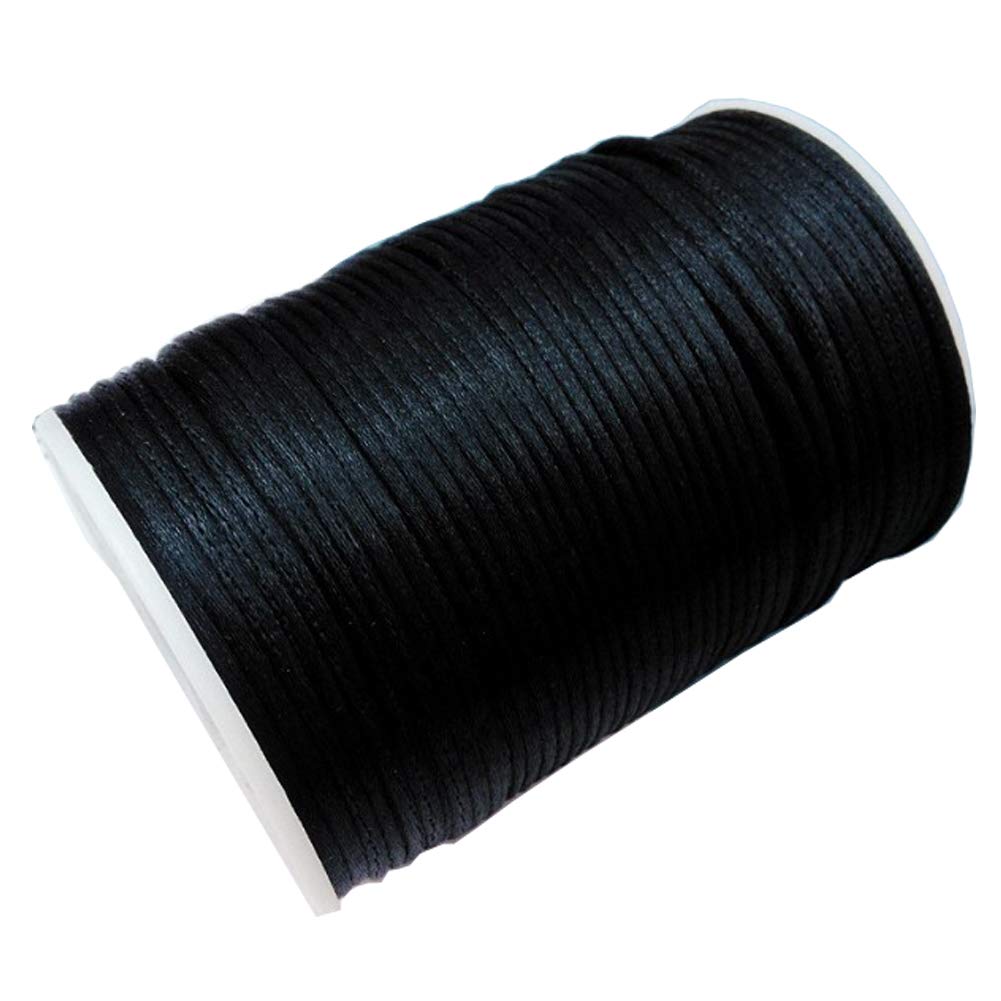 100 Yards Braided Nylon Cord 2.5MM Thread Beading Cord Rattail Satin Trim String Chinese Knotting Cord for DIY Arts Crafts Bracelet Jewelry Making Decor (Black)