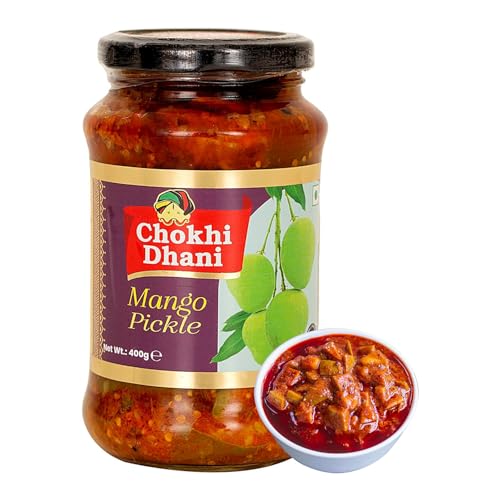 Chokhi Dhani Mango Pickle 400 gm | Spicy & Tangy Aam ka Achar | Traditional Indian Pickle in Mustard Oil | Homemade Style | No Preservatives | Pack of 1